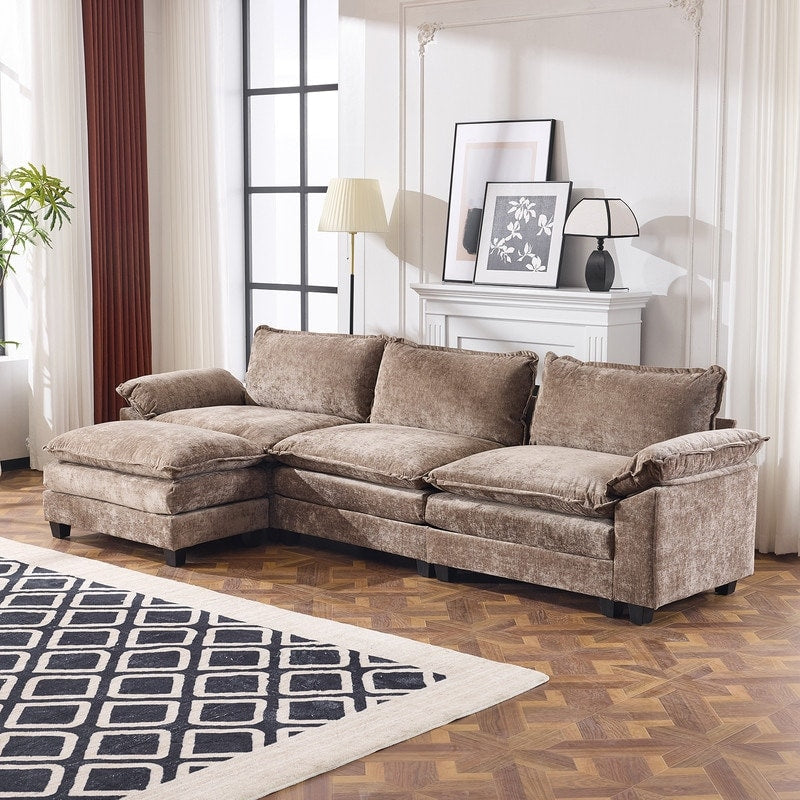 Canapé KD double coussin en chenille avec pouf