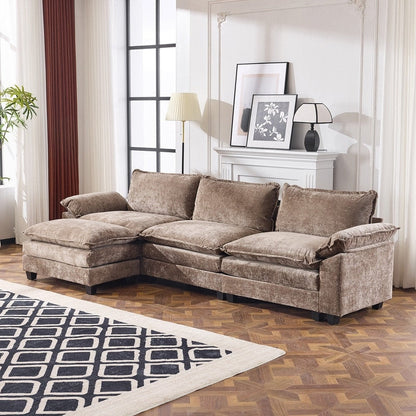 Canapé KD double coussin en chenille avec pouf