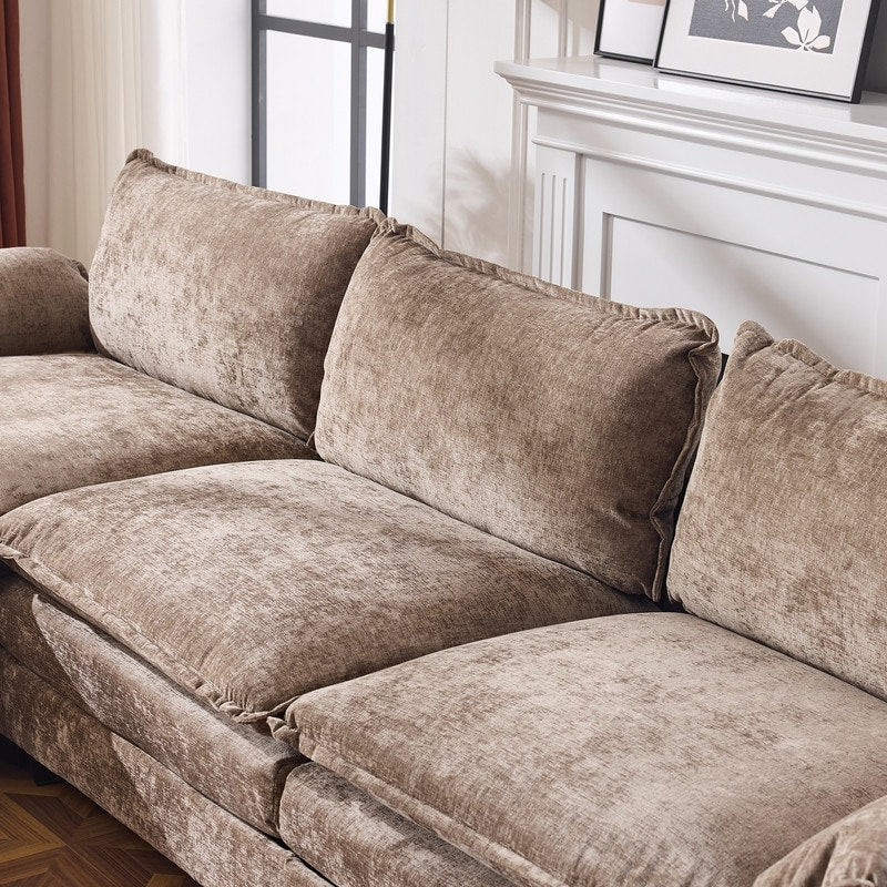 Canapé KD double coussin en chenille avec pouf