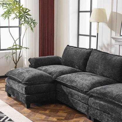 Canapé KD double coussin en chenille avec pouf