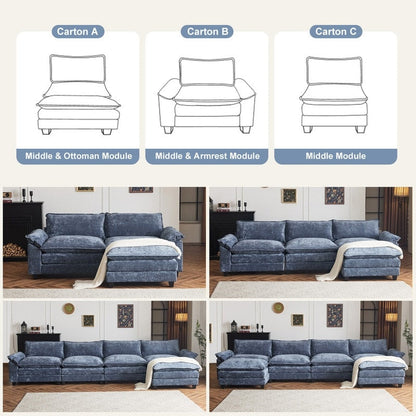 Canapé KD double coussin en chenille avec pouf