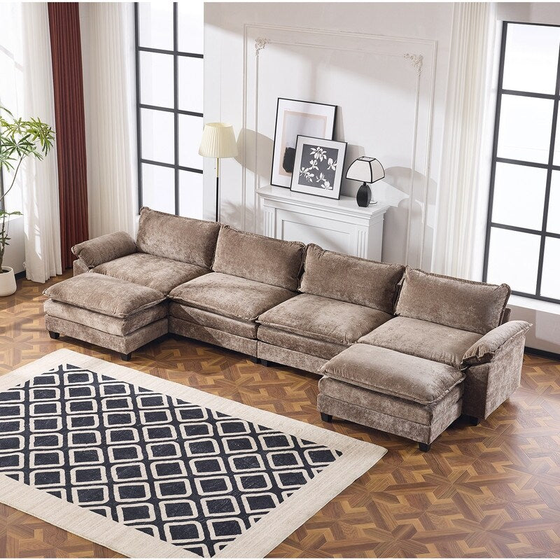 Canapé KD double coussin en chenille avec pouf