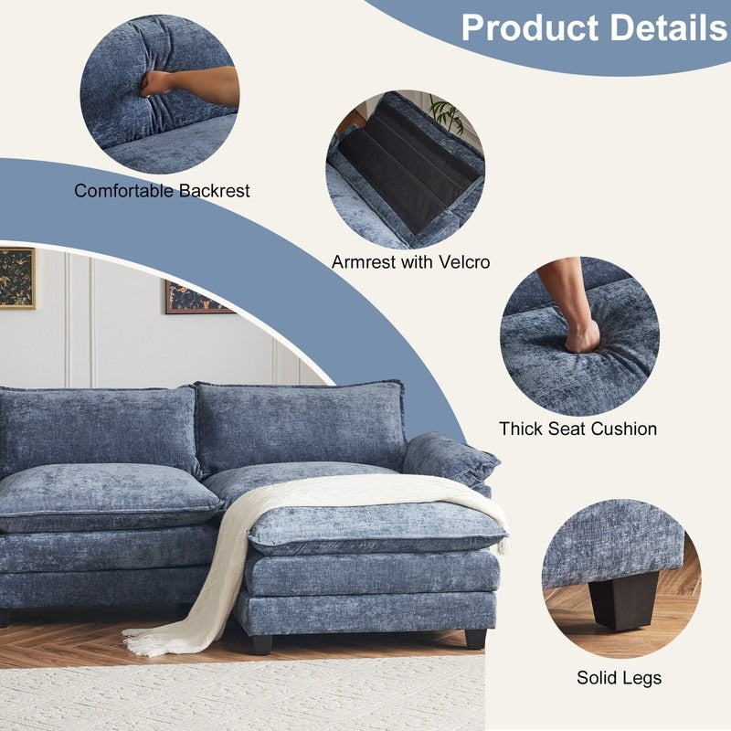 Canapé KD double coussin en chenille avec pouf