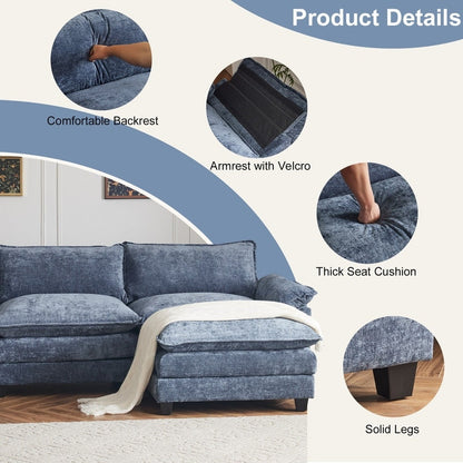 Canapé KD double coussin en chenille avec pouf