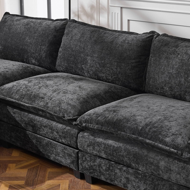 Canapé KD double coussin en chenille avec pouf