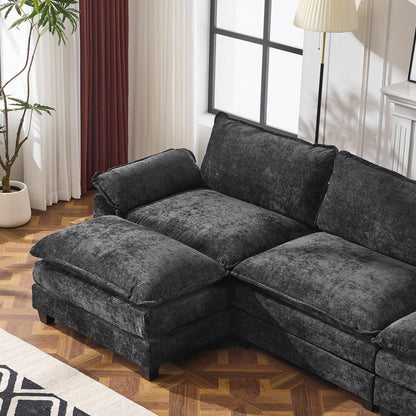 Canapé KD double coussin en chenille avec pouf