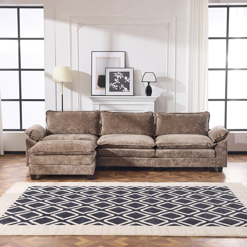 Canapé KD double coussin en chenille avec pouf