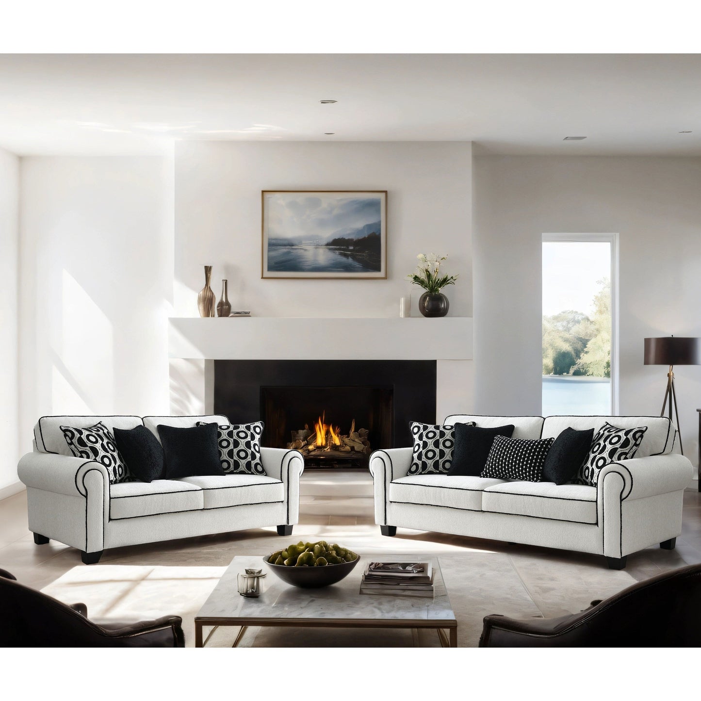 Canapé Anastasia en chenille blanche avec coussins décoratifs de Furniture of America