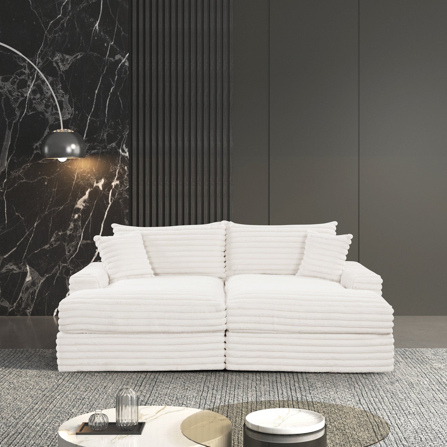 Canapé-lit surdimensionné en chenille rembourré moderne Dumana de Furniture of America avec chargeur USB et porte-gobelets