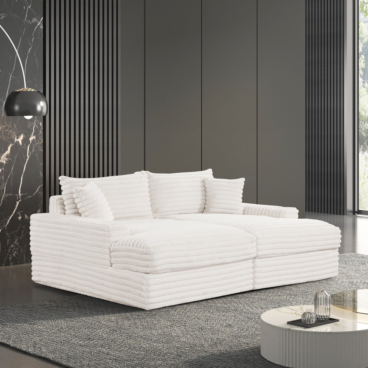 Canapé-lit surdimensionné en chenille rembourré moderne Dumana de Furniture of America avec chargeur USB et porte-gobelets