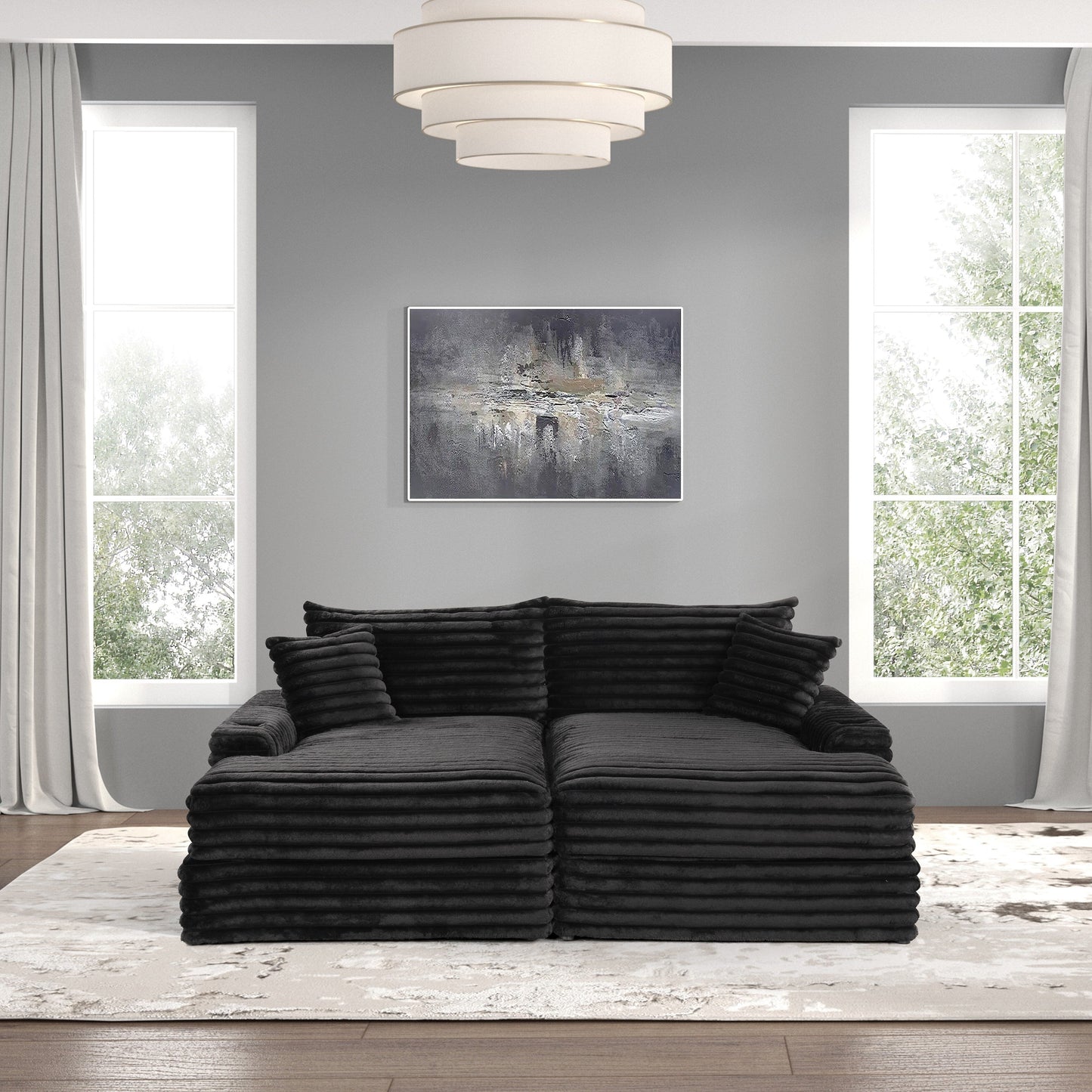 Canapé-lit surdimensionné en chenille rembourré moderne Dumana de Furniture of America avec chargeur USB et porte-gobelets