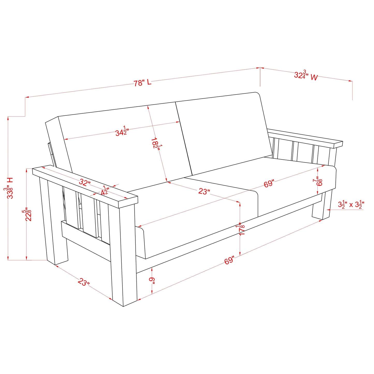 Canapé Jimo Farmhouse en tissu de chêne rustique avec accoudoirs en bois rembourrés par Furniture of America