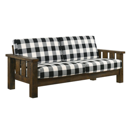 Canapé Jimo Farmhouse en tissu de chêne rustique avec accoudoirs en bois rembourrés par Furniture of America