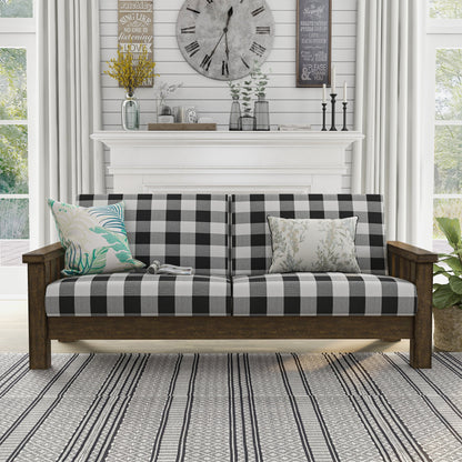 Canapé Jimo Farmhouse en tissu de chêne rustique avec accoudoirs en bois rembourrés par Furniture of America