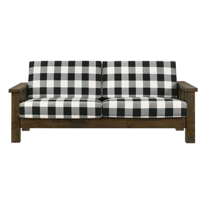 Canapé Jimo Farmhouse en tissu de chêne rustique avec accoudoirs en bois rembourrés par Furniture of America