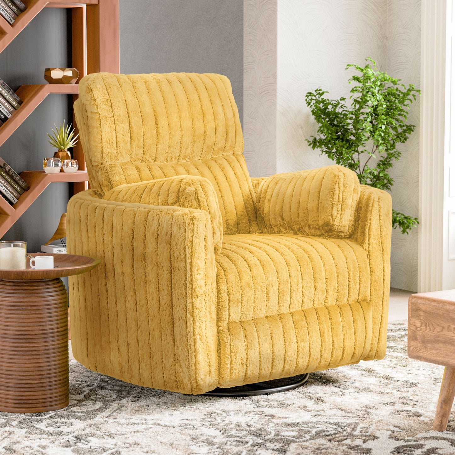 Fauteuil inclinable pivotant et électrique Jorvien Modern Chenille de Furniture of America avec oreillers