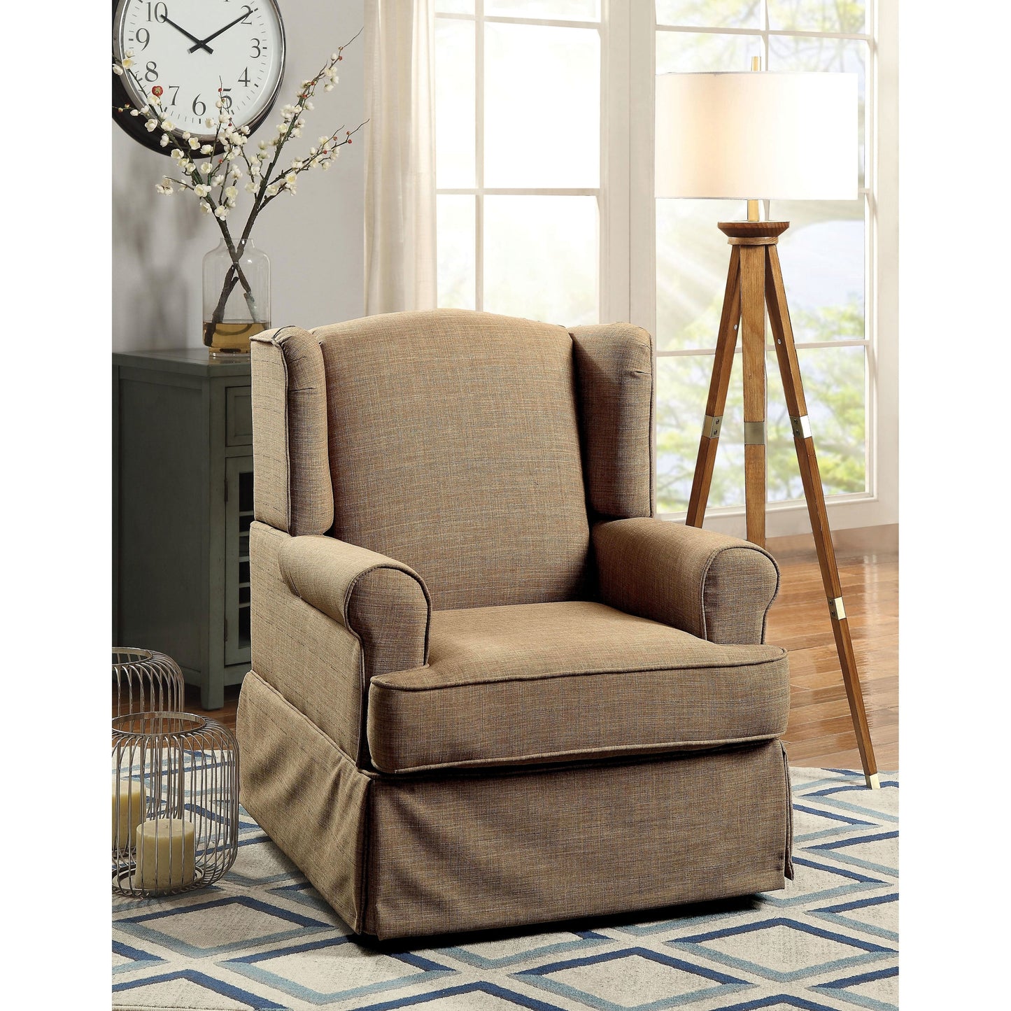 Fauteuil à bascule transitionnel rembourré en tissu Keal avec jupe par Furniture of America