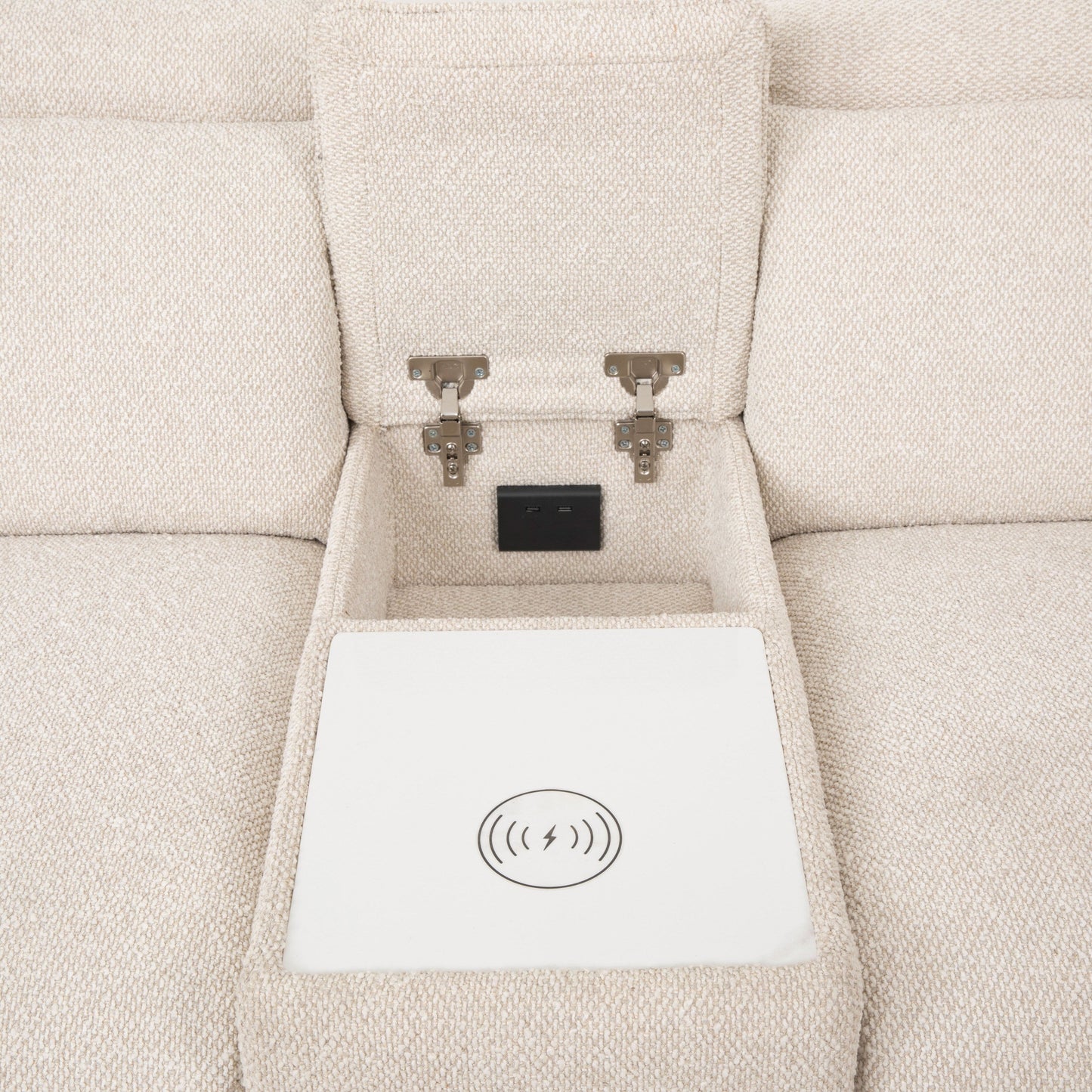 Canapé sectionnel inclinable moderne beige Lirsa de Furniture of America avec tiroir caché et chargeur sans fil
