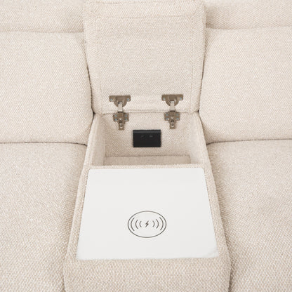 Canapé sectionnel inclinable moderne beige Lirsa de Furniture of America avec tiroir caché et chargeur sans fil