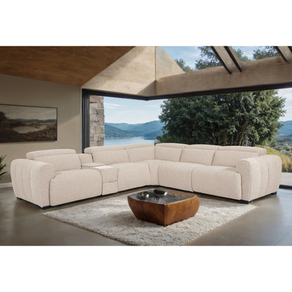 Canapé sectionnel inclinable moderne beige Lirsa de Furniture of America avec tiroir caché et chargeur sans fil