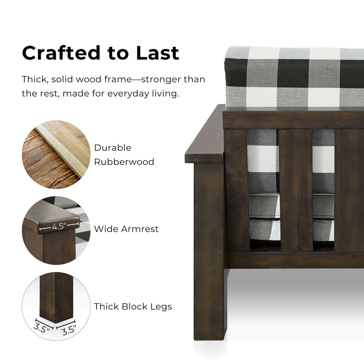 Canapé en tissu à motifs écossais en bois rustique Milou de Furniture of America