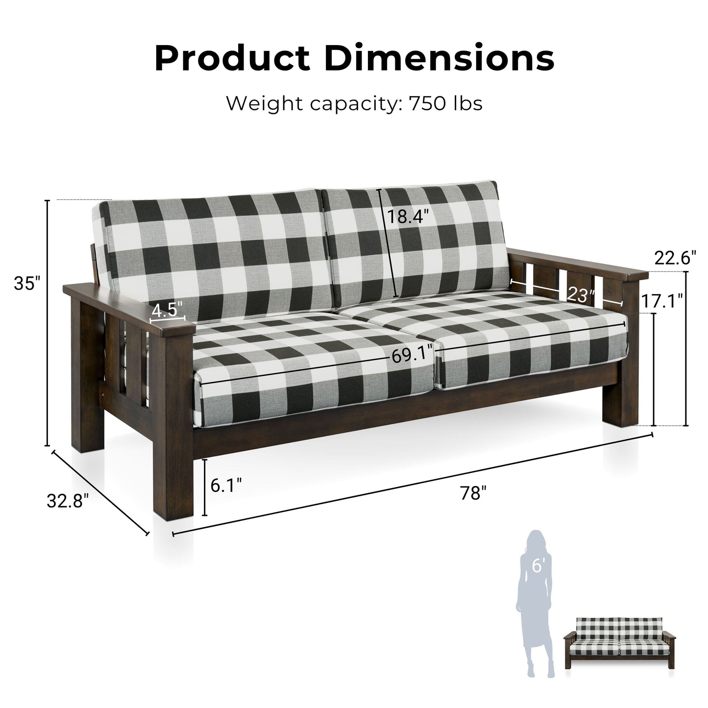 Canapé en tissu à motifs écossais en bois rustique Milou de Furniture of America