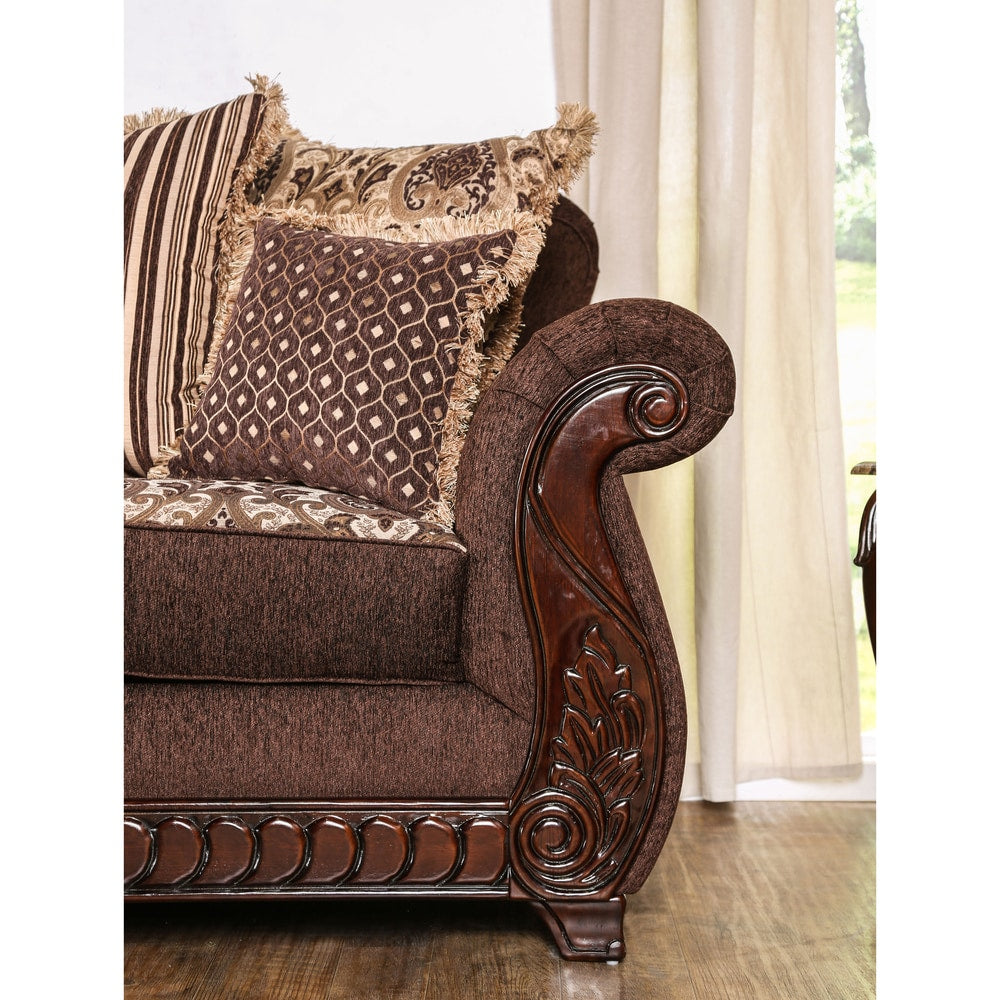 Canapé traditionnel Fova en tissu rembourré avec accoudoirs roulés par Furniture of America