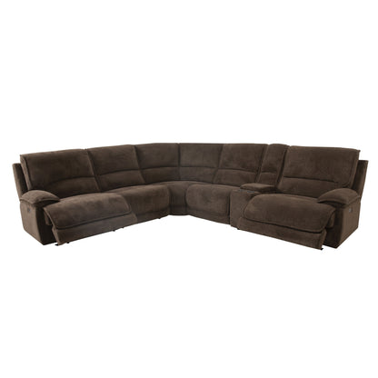 Canapé sectionnel inclinable moderne brun foncé Renic de Furniture of America avec console et ports USB