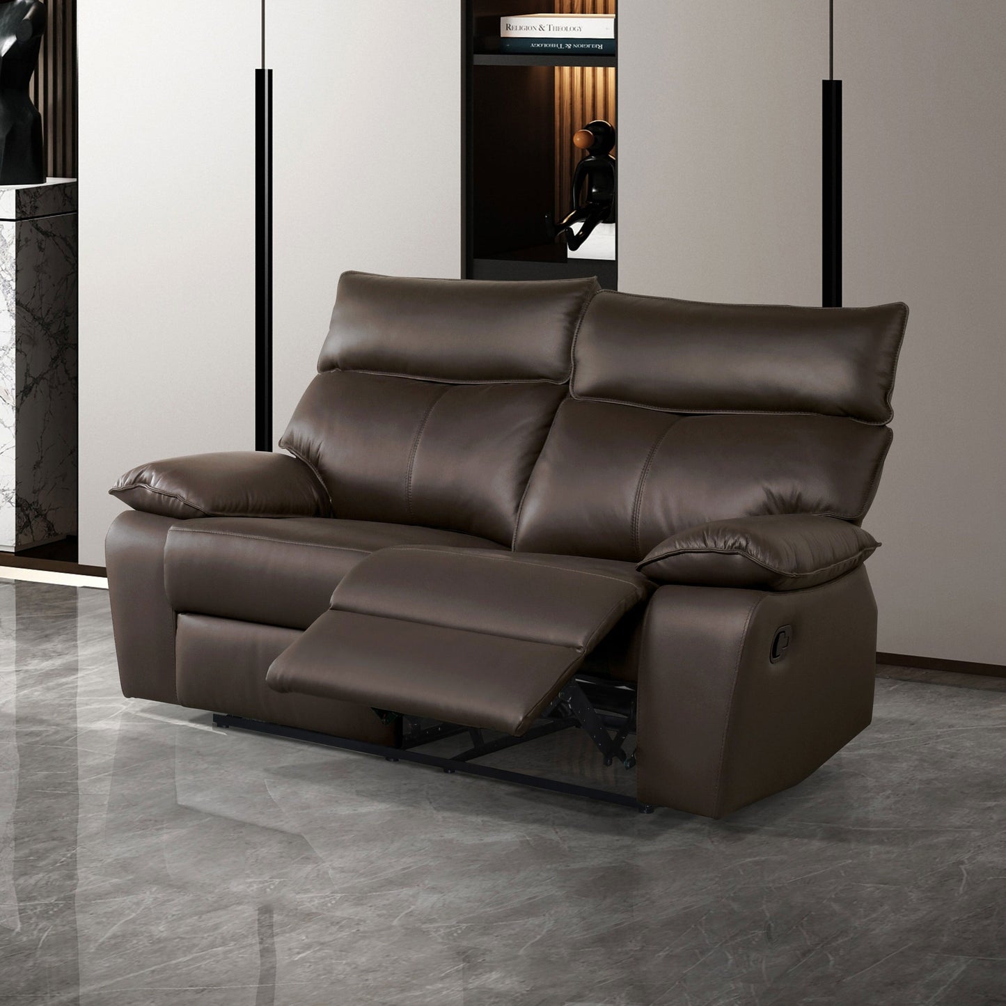 Ensemble de canapés inclinables modernes Yuleigh, 2 pièces, en cuir assorti, avec cadre en bois certifié FSC