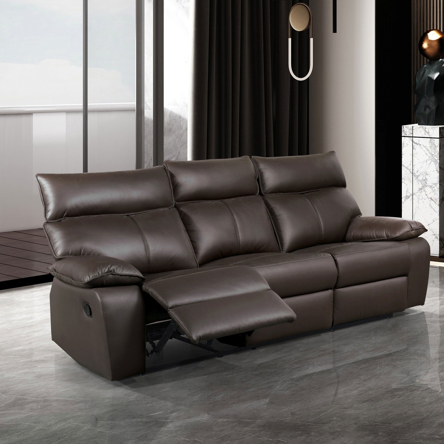 Ensemble de canapés inclinables modernes Yuleigh, 2 pièces, en cuir assorti, avec cadre en bois certifié FSC