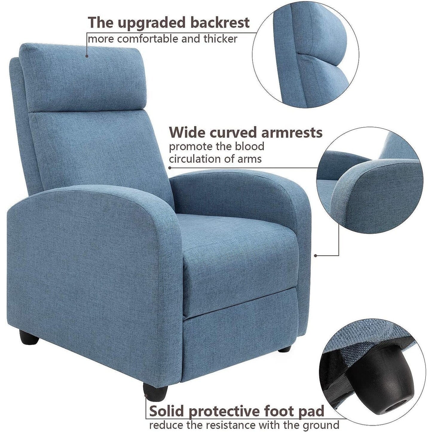 Canapé inclinable simple en tissu Furniwell avec siège rembourré