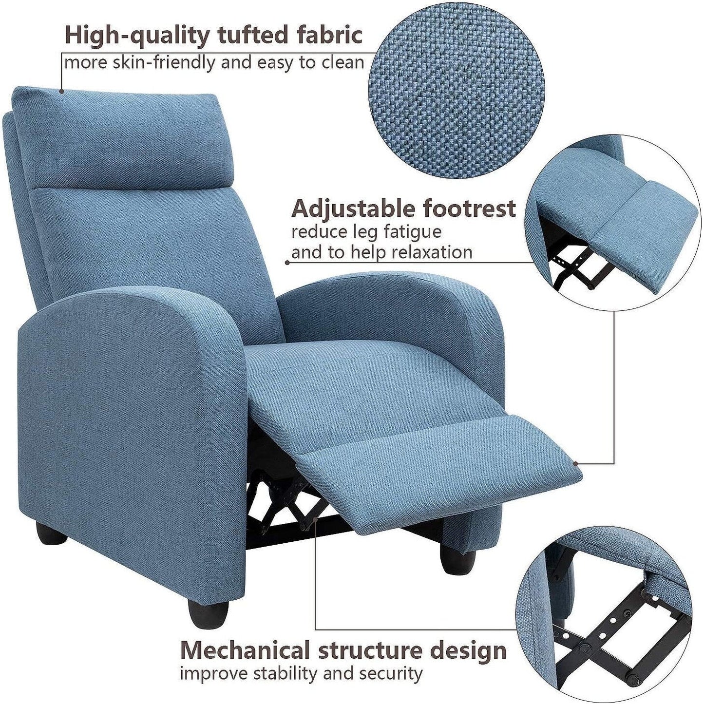 Canapé inclinable simple en tissu Furniwell avec siège rembourré