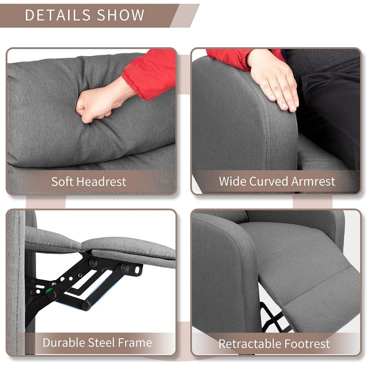 Fauteuil inclinable de massage Furniwell en tissu de lin épais et rembourré