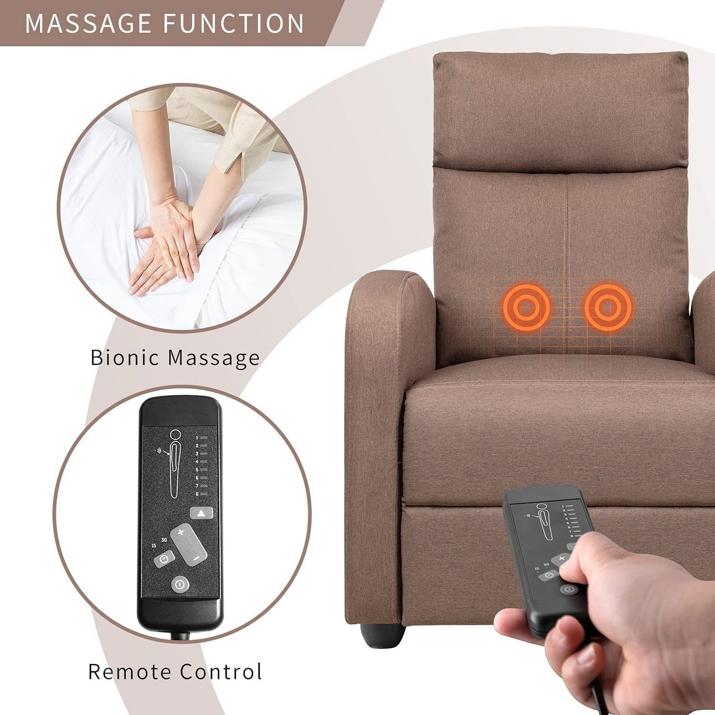 Fauteuil inclinable de massage Furniwell en tissu de lin épais et rembourré