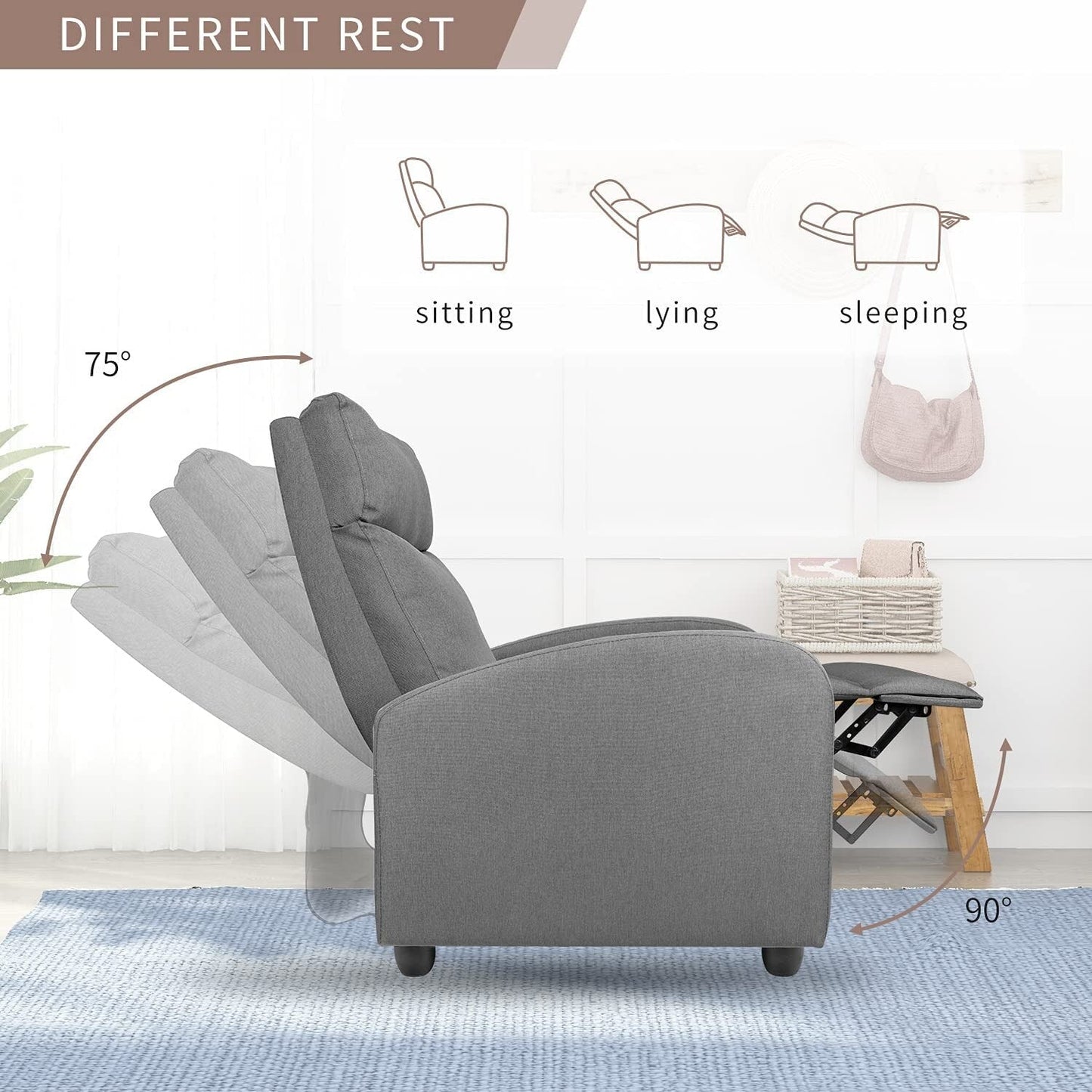 Fauteuil inclinable de massage Furniwell en tissu de lin épais et rembourré