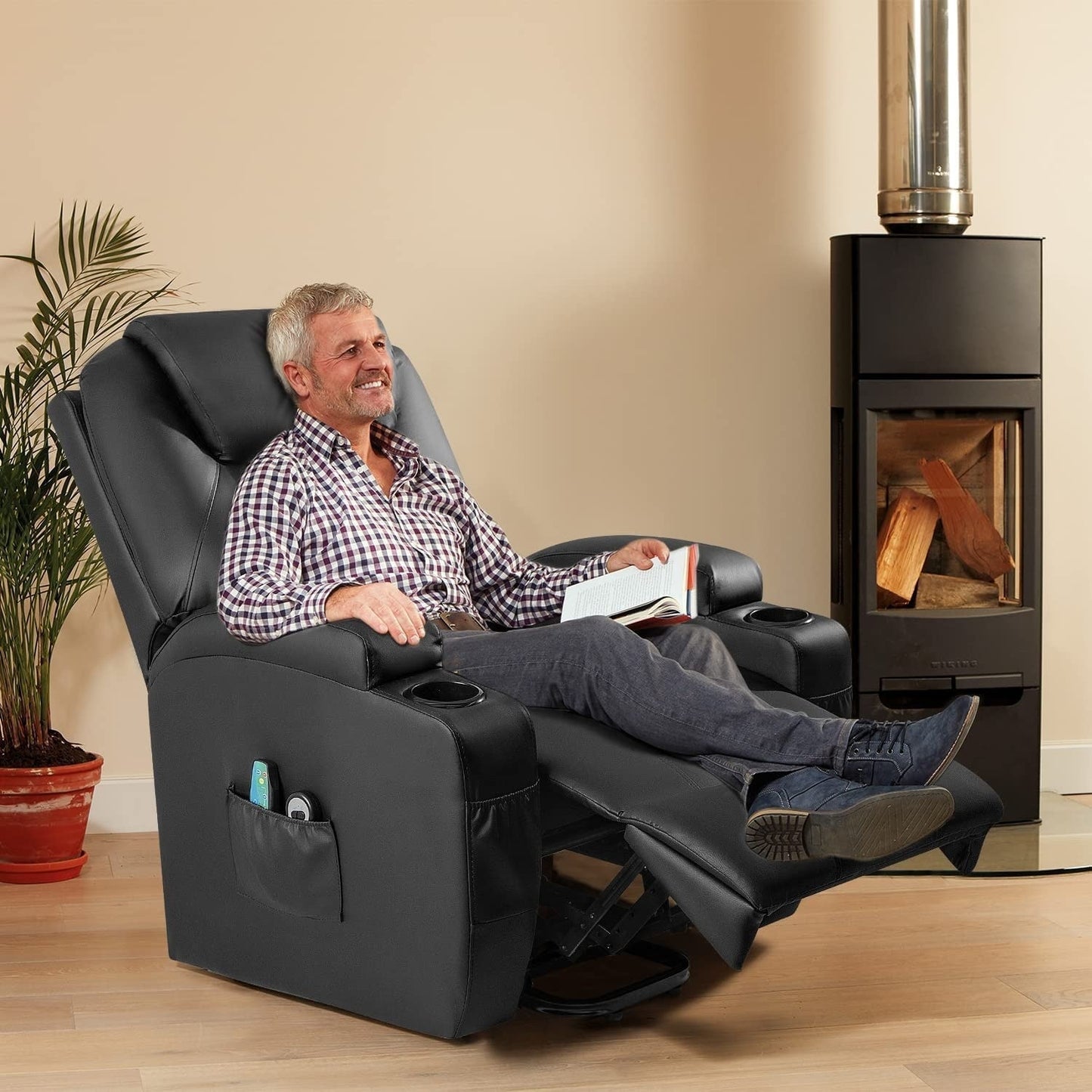 Fauteuil inclinable Furniwell Power Lift en cuir PU avec massage et chauffage