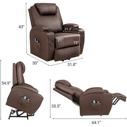 Fauteuil inclinable Furniwell Power Lift en cuir PU avec massage et chauffage