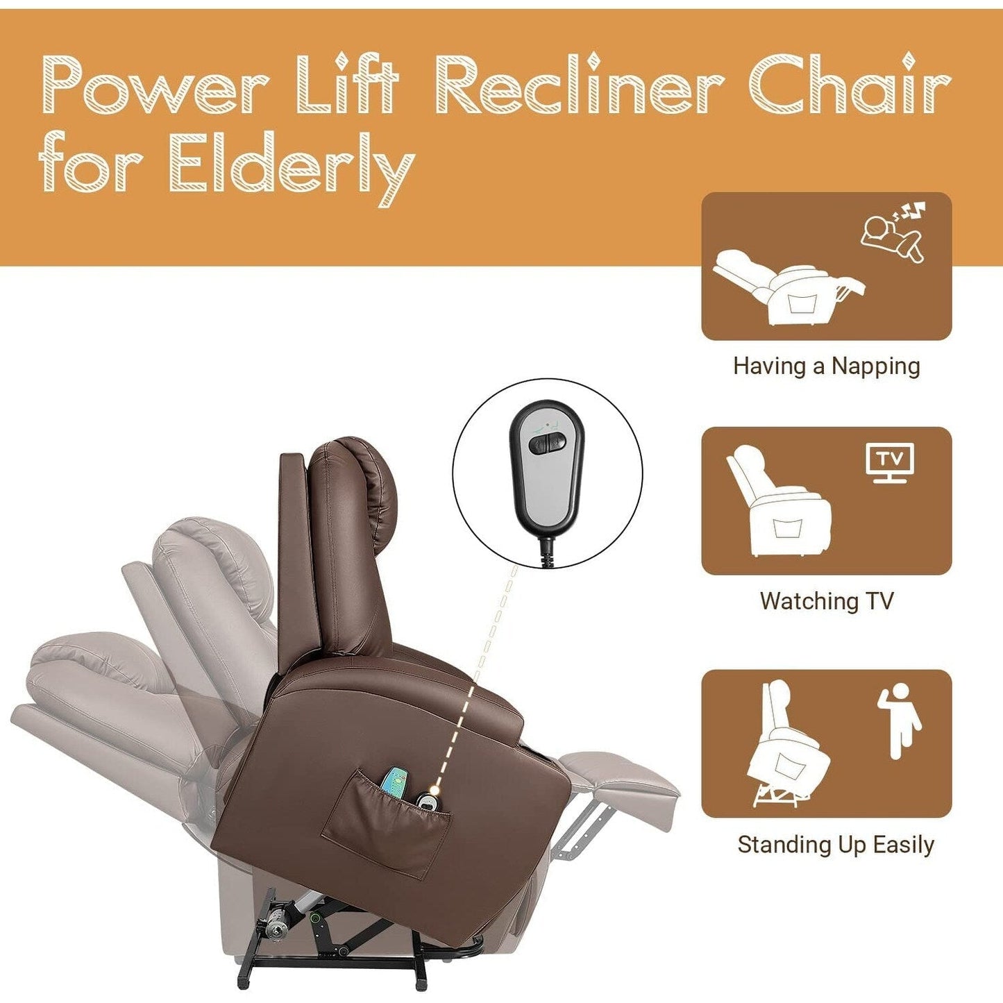 Fauteuil inclinable Furniwell Power Lift en cuir PU avec massage et chauffage