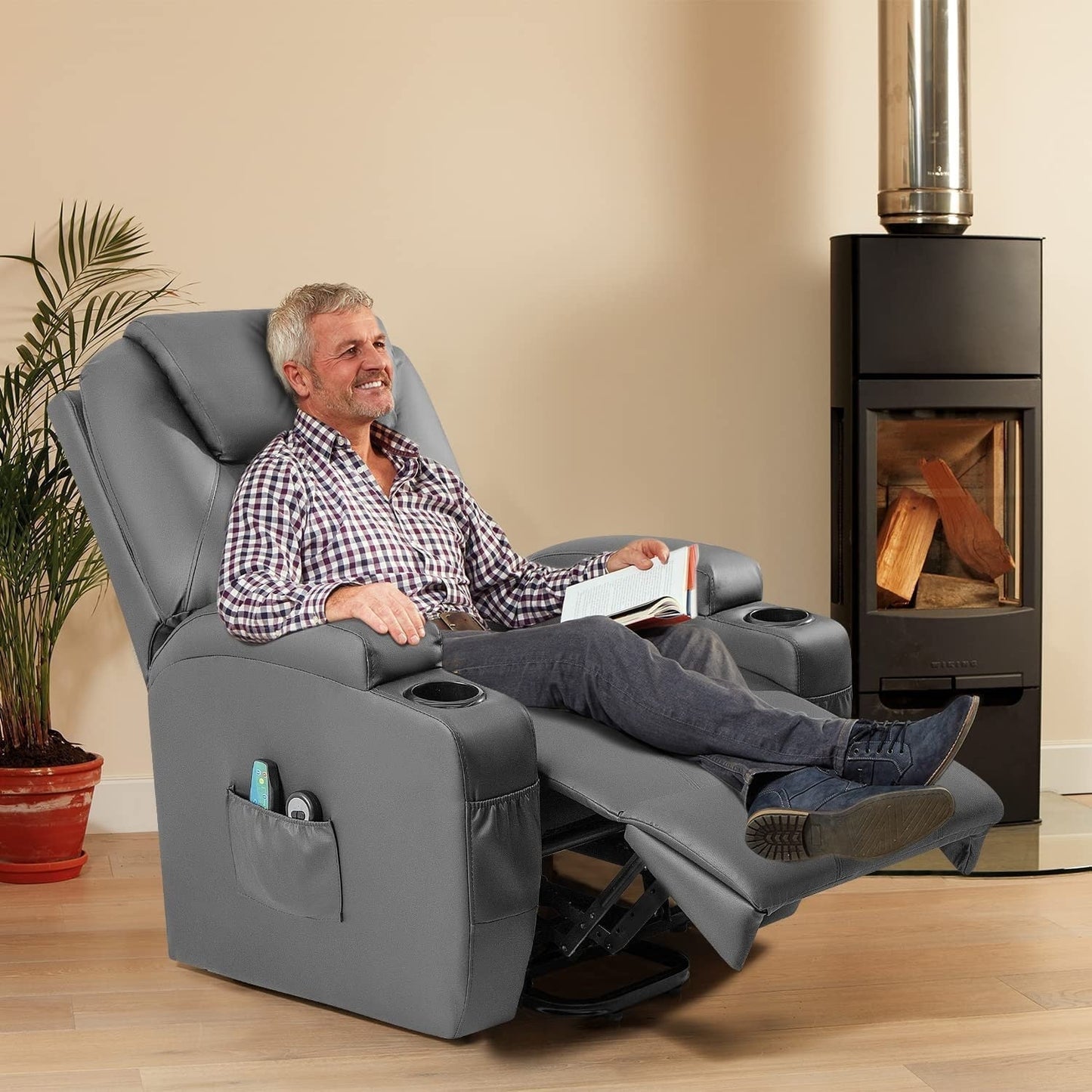 Fauteuil inclinable Furniwell Power Lift en cuir PU avec massage et chauffage