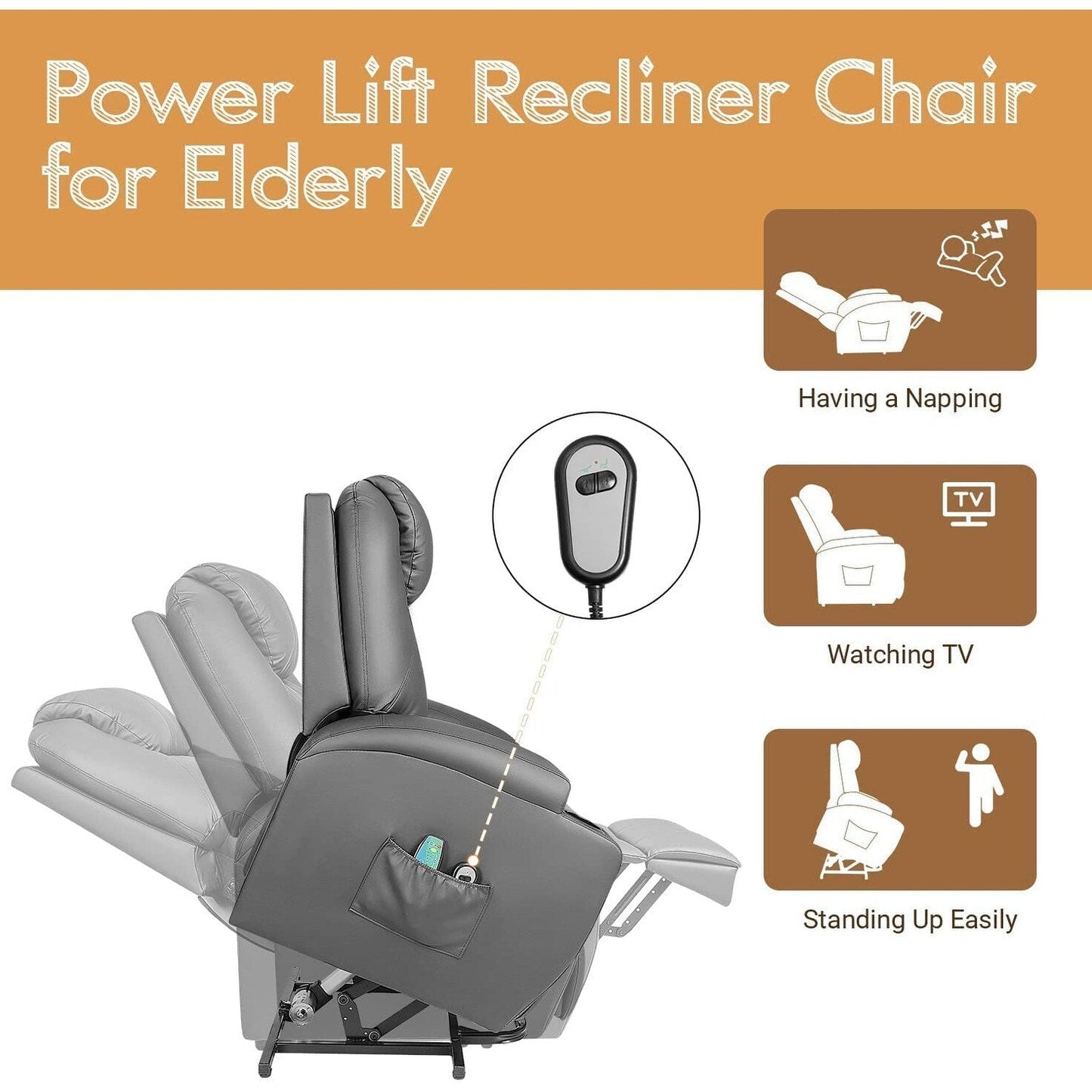 Fauteuil inclinable Furniwell Power Lift en cuir PU avec massage et chauffage