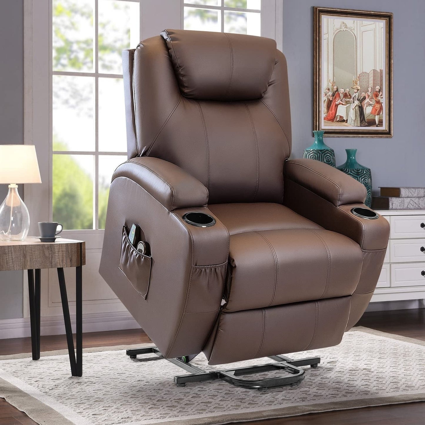 Fauteuil inclinable Furniwell Power Lift en cuir PU avec massage et chauffage