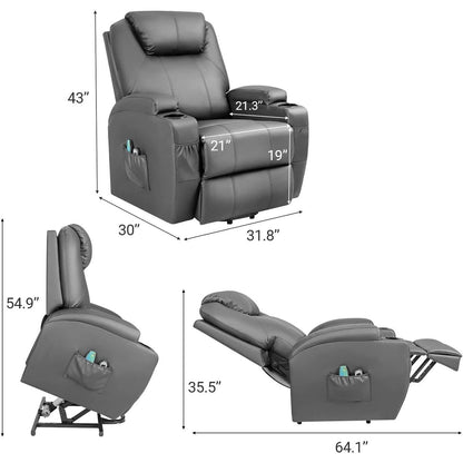 Fauteuil inclinable Furniwell Power Lift en cuir PU avec massage et chauffage