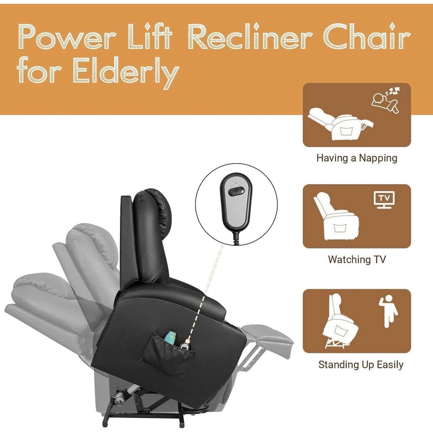 Fauteuil inclinable Furniwell Power Lift en cuir PU avec massage et chauffage