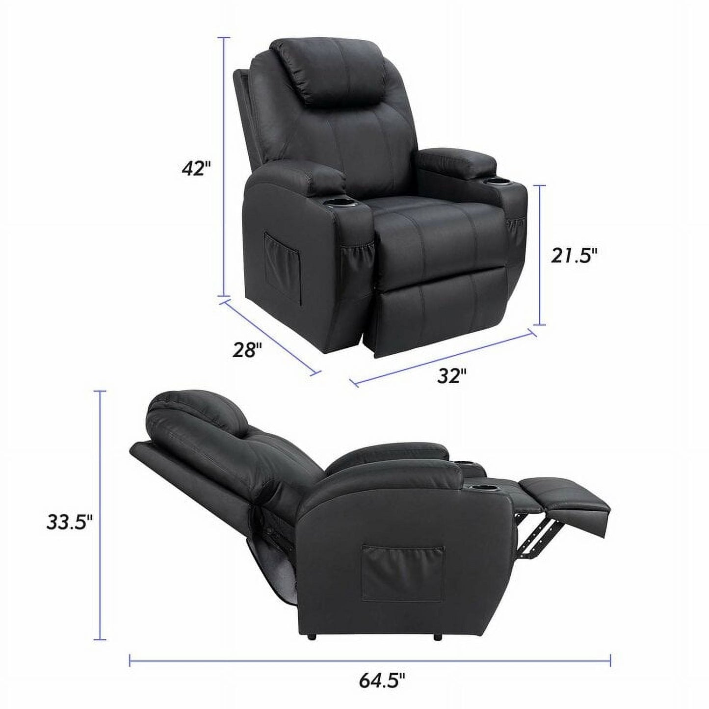 Fauteuil inclinable électrique Furniwell pour personnes âgées avec chauffage, poche latérale, salon