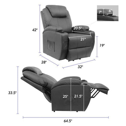 Fauteuil inclinable électrique Furniwell pour personnes âgées avec chauffage, poche latérale, salon