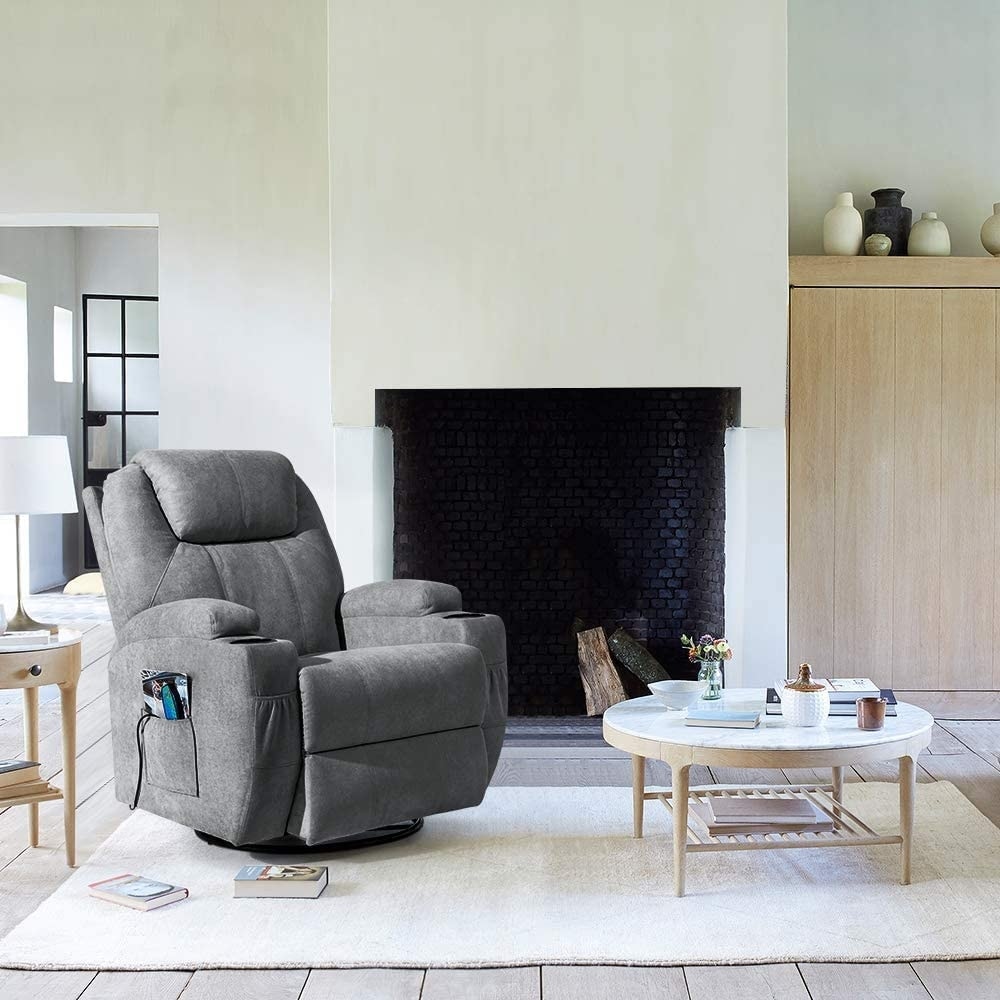 Fauteuil inclinable chauffant et massant rotatif Furniwell en tissu avec fonction tourbillon