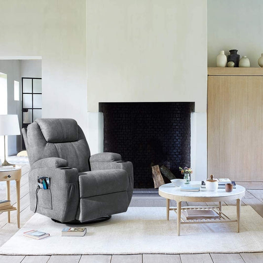 Fauteuil inclinable chauffant et massant rotatif Furniwell en tissu avec fonction tourbillon