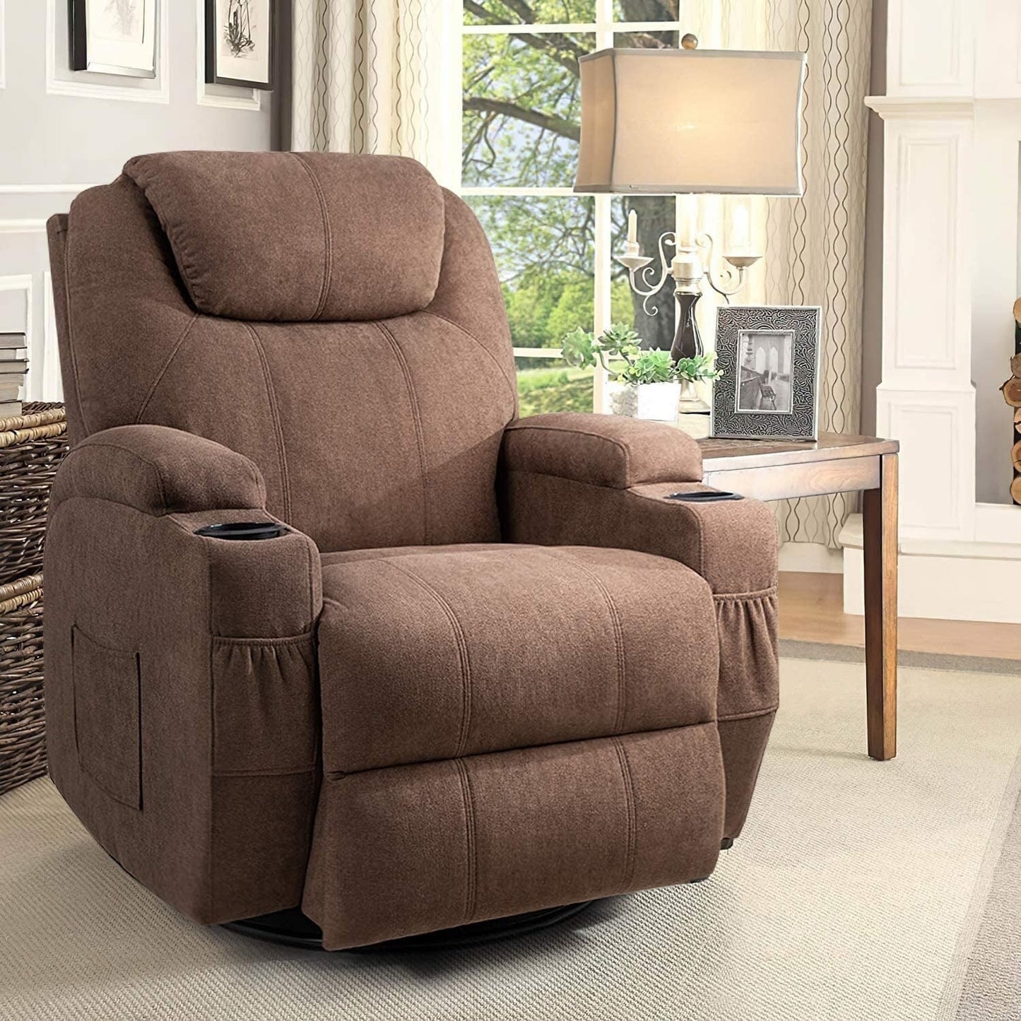 Fauteuil inclinable chauffant et massant rotatif Furniwell en tissu avec fonction tourbillon