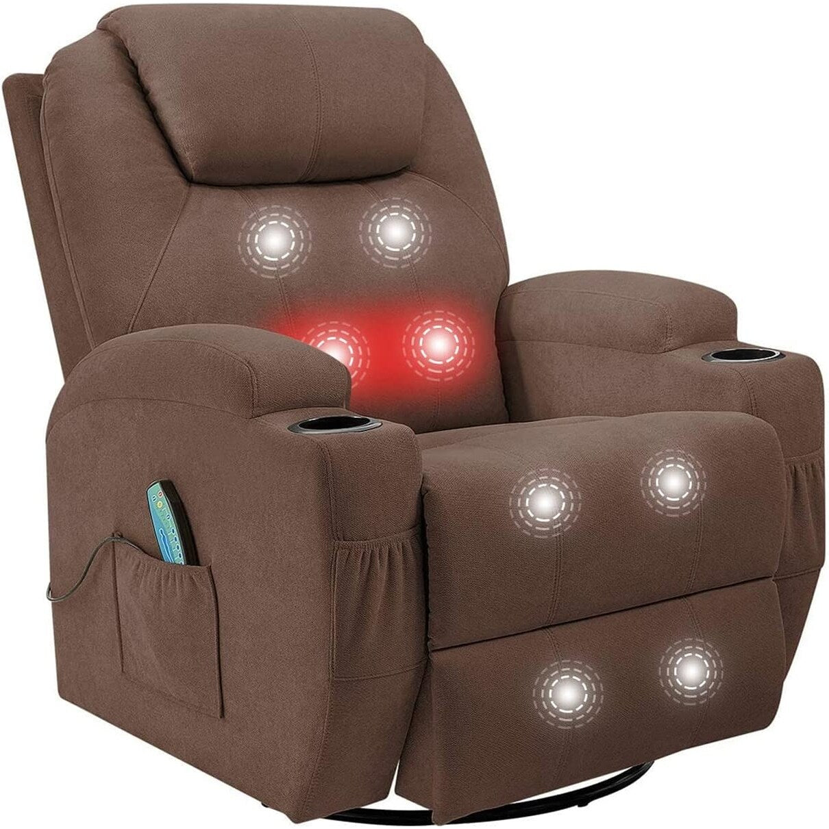 Fauteuil inclinable chauffant et massant rotatif Furniwell en tissu avec fonction tourbillon