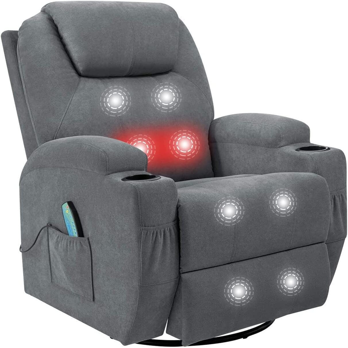Fauteuil inclinable chauffant et massant rotatif Furniwell en tissu avec fonction tourbillon